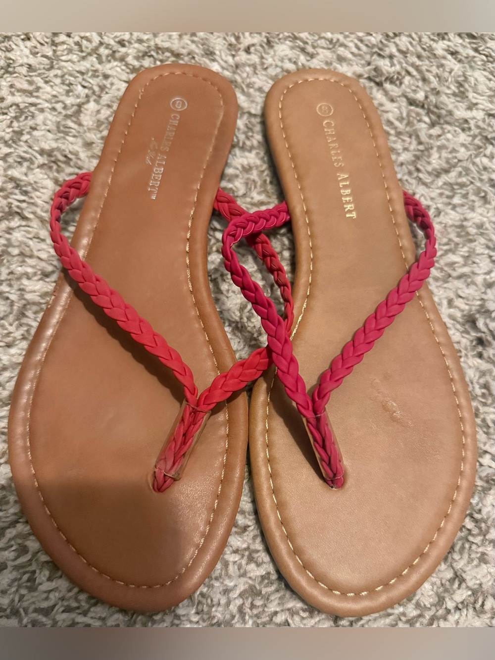 Charles Albert Mauve Braided Thong Sandals with Tan Footbed